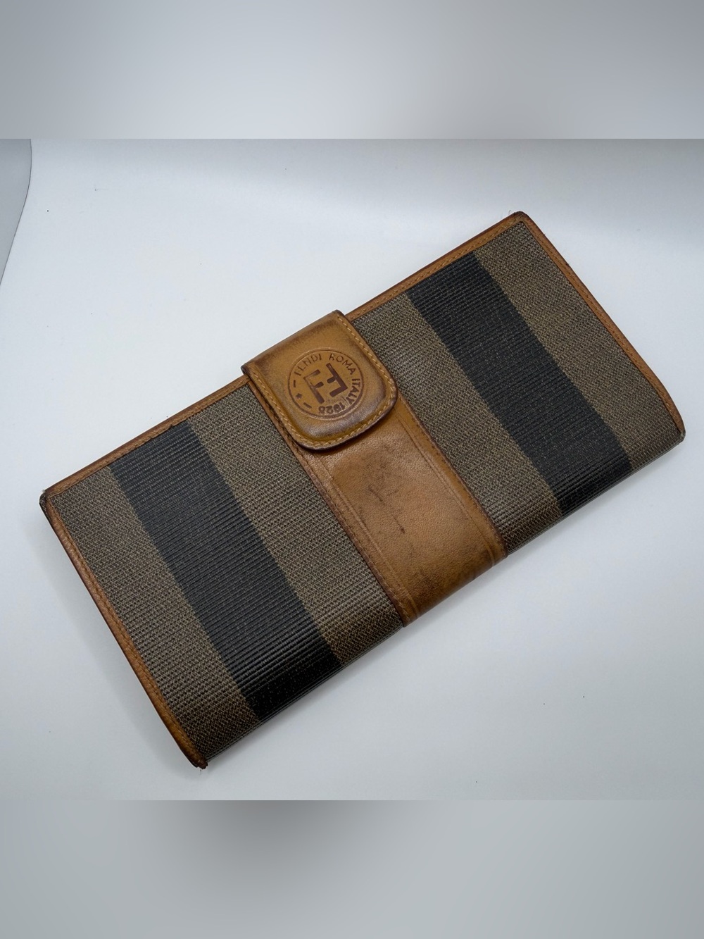 Fendi Vintage SAS Pequin Striped Canvas and Leather Long Wallet